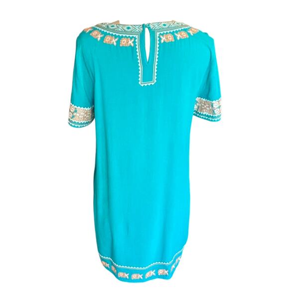 Mur Mur Aqua Tunic Embroidered Aztec Boho Sz MED Short Sleeves Casual Relaxed - Picture 4 of 8